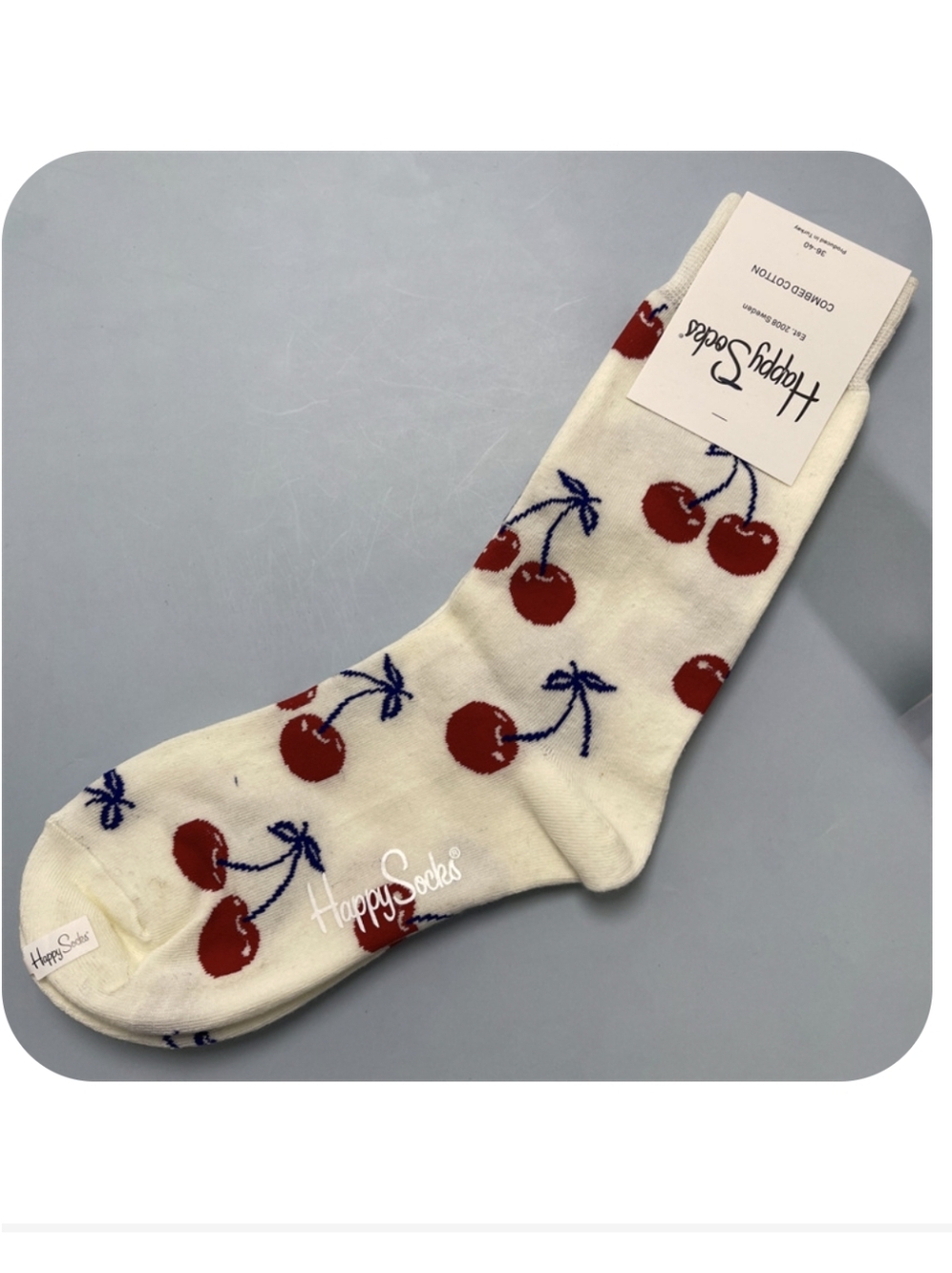 Happy Socks Crew Socks with Red Cherry Pattern